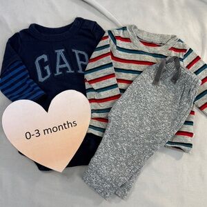GAP Infant 3-piece Set - Navy, Gray, and Multicolor Stripes